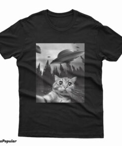 Funny Cat Selfie With UFOs T-Shirt